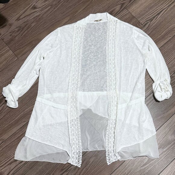 Bellambra White Crochet Cotton Silk Cardigan | Size 1X | Made in Italy - Picture 5 of 11